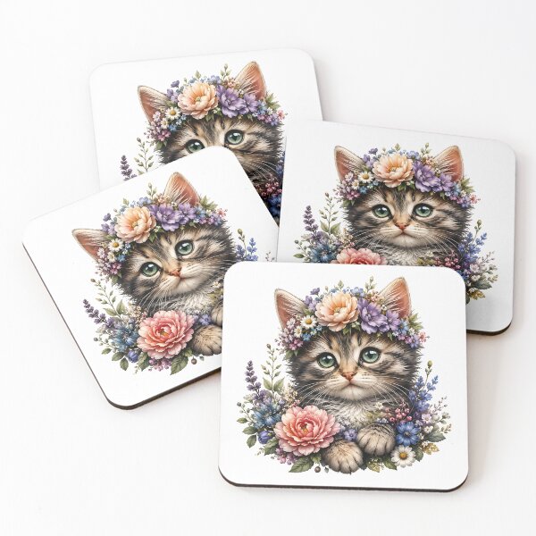 Item preview, Cottagecore Calico Kitten Flower Crown Illustration   designed and sold by Jaideep Walia.