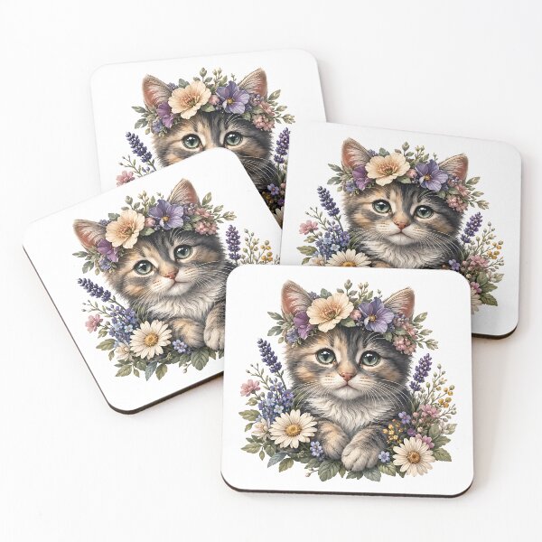 Item preview, Cute Kitten with Floral Crown and Daisies  designed and sold by Jaideep Walia.