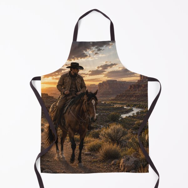 Item preview, Cowboy Riding Through Desert Canyon – Western Sunset Country Art designed and sold by QuarterHorseArt by Just my Studio.
