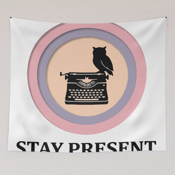 Item preview, Stay Present - Vintage Typewriter & Owl Journaling Vibe designed and sold by ArcApparel2020.