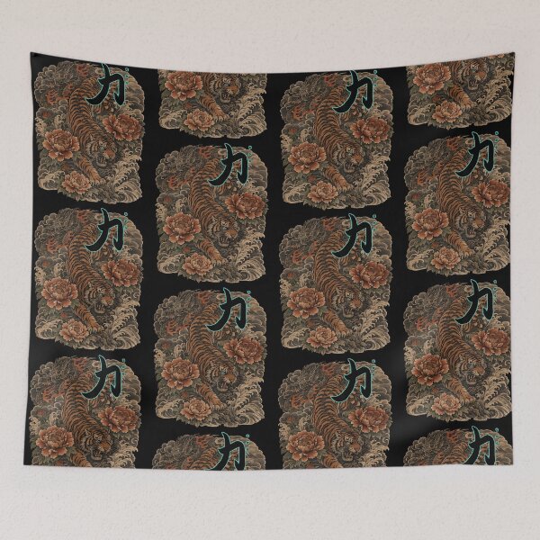 Item preview, Tiger Boho Floral Japanese Tattoo Handwritten Style designed and sold by jinajinawoodood.