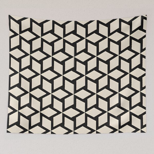 Item preview, Retro Blocks – Isometric Cube Pattern in Black & Beige designed and sold by Pattern Fusion Creations.