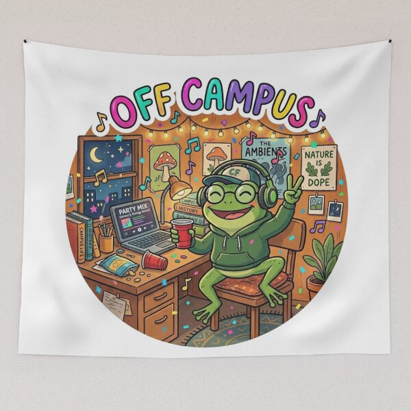Item preview, OFF CAMPUS Party Frog – Funny College Cartoon Party Aesthetic designed and sold by ArtsyExplorer.