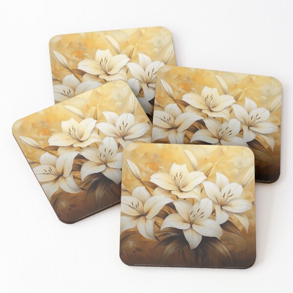 Item preview, Luxury White Lily Floral Art, Rich Golden Background Elegant Print designed and sold by daila70.