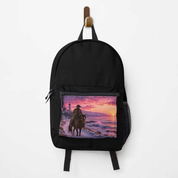 Item preview, Cowboy Riding Along Winter Coast – Western Sunset Ocean Art designed and sold by  QuarterHorseArt by Just my Studio.