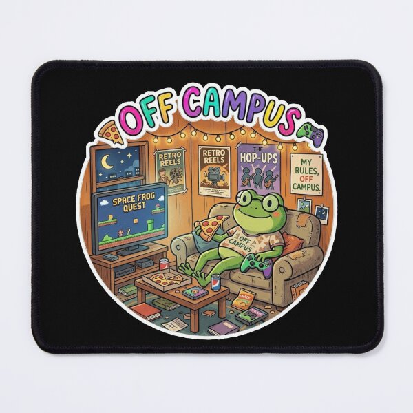 Item preview, OFF CAMPUS Couch Frog – Cozy Student Apartment Cartoon Art designed and sold by ArtsyExplorer.