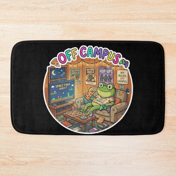 Item preview, OFF CAMPUS Couch Frog – Cozy Student Apartment Cartoon Art designed and sold by ArtsyExplorer.