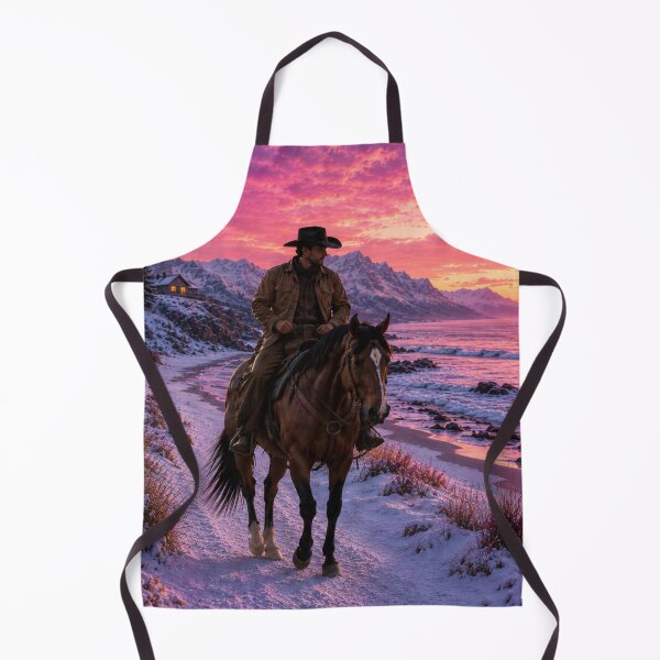 Item preview, Cowboy Riding Along Snowy Beach – Western Coastal Sunset Art designed and sold by QuarterHorseArt by Just my Studio.