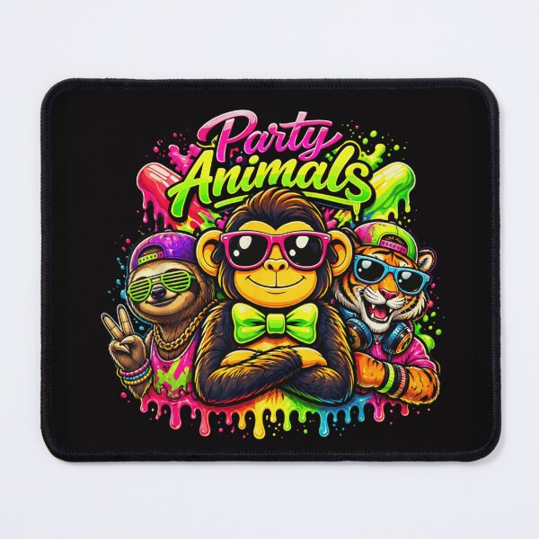 Item preview, Vibrant Neon Party Animals Monkey Sloth And Tiger Wearing Cool Sunglasses designed and sold by KarimeRenin.