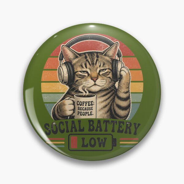 Item preview, Copy of Social Battery Low Cat with Coffee and Headphones Vintage Retro Funny Introvert Gift designed and sold by Zenvique Art.