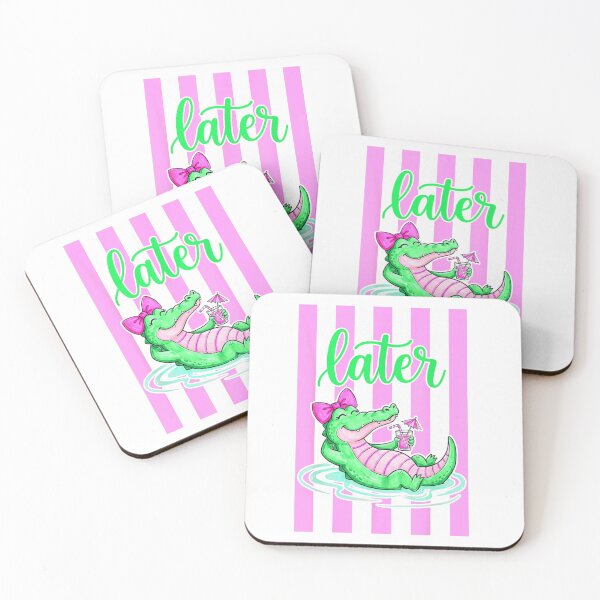 Item preview, Cute Later Alligator Girl Relaxing In Pool Pink And Black Stripes designed and sold by AraceLidway.