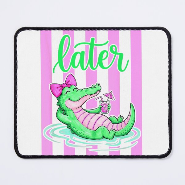 Item preview, Cute Later Alligator Girl Relaxing In Pool Pink And Black Stripes designed and sold by AraceLidway.
