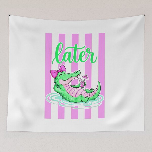 Item preview, Cute Later Alligator Girl Relaxing In Pool Pink And Black Stripes designed and sold by AraceLidway.
