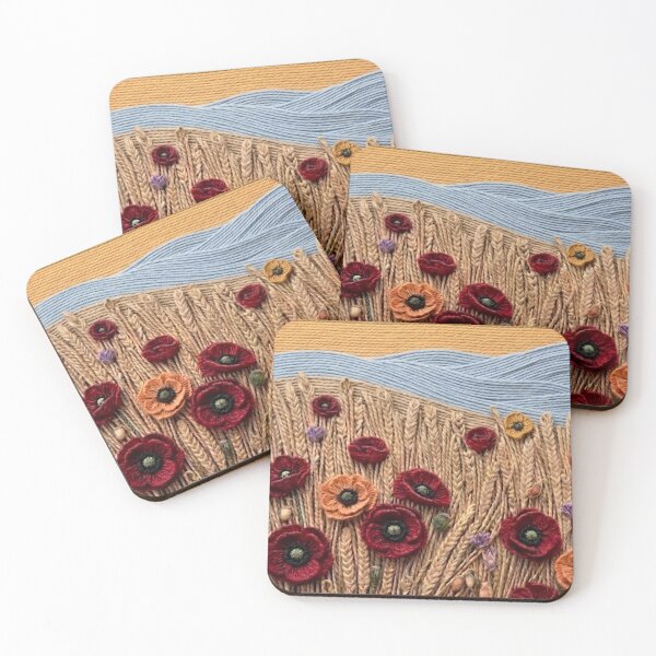Item preview, Woven Poppy Field – Textile Fiber Landscape Art Print designed and sold by JUTElCONIC.