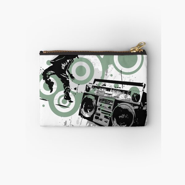 Item preview, Grunge Frutiger Metro graffiti - Vintage radio Boombox - Black stencils and green circles designed and sold by Pics'Elle Creations.