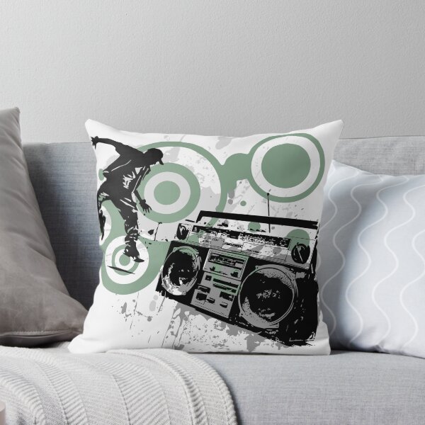 Item preview, Grunge Frutiger Metro graffiti - Vintage radio Boombox - Black stencils and green circles designed and sold by Pics'Elle Creations.