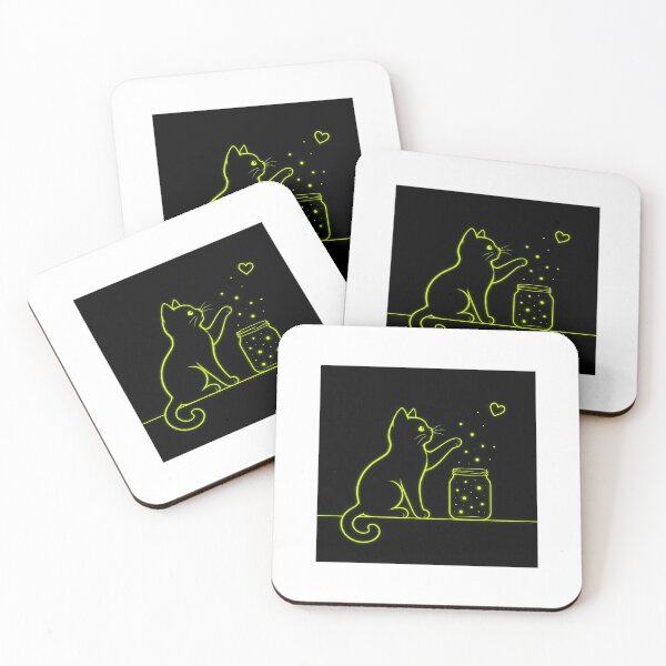 Item preview, Neon Cat Collecting Fireflies designed and sold by LovelyCatGalaxy.