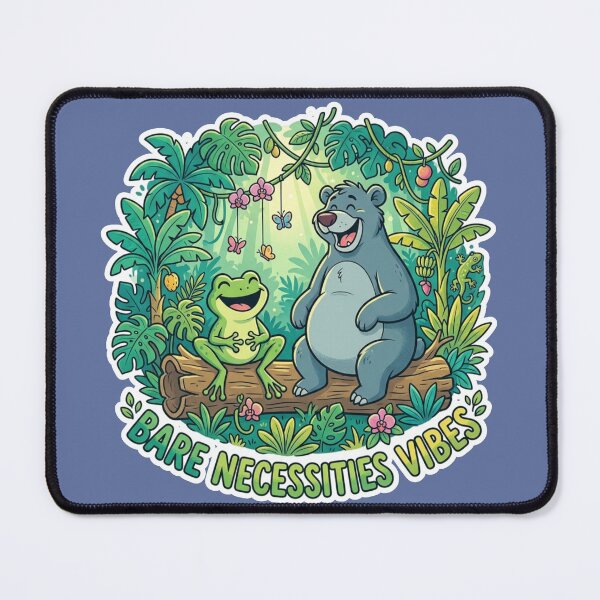 Item preview, Bare Necessities Vibes – Frog & Friendly Jungle Bear Cartoon Art designed and sold by ArtsyExplorer.