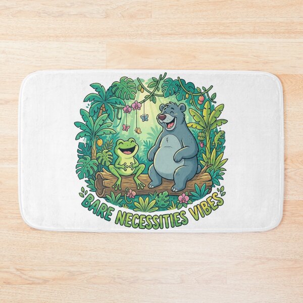 Item preview, Bare Necessities Vibes – Frog & Friendly Jungle Bear Cartoon Art designed and sold by ArtsyExplorer.