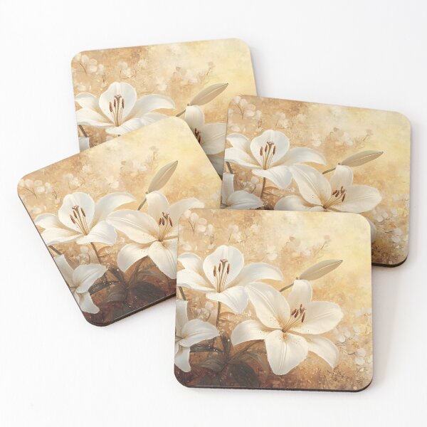 Item preview, Luxury White Lily Floral Art, Golden Background Elegant Print designed and sold by daila70.