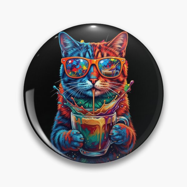 Item preview, Neon Rainbow Cat Drinking Coffee – Vibrant Pop Art Cat Design designed and sold by ArtsBorn2Create.