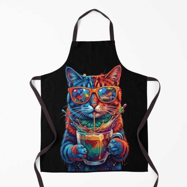 Item preview, Neon Rainbow Cat Drinking Coffee – Vibrant Pop Art Cat Design designed and sold by ArtsBorn2Create.