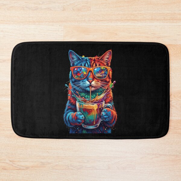 Item preview, Neon Rainbow Cat Drinking Coffee – Vibrant Pop Art Cat Design designed and sold by ArtsBorn2Create.
