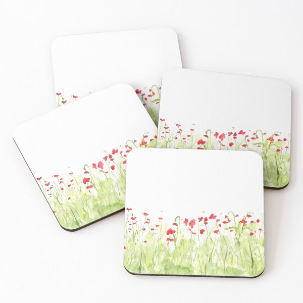 Item preview, Red Poppy Field Watercolor with Dragonflies designed and sold by FaireWaveArt.