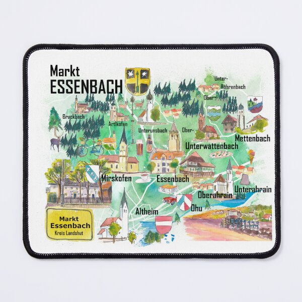 Item preview, Essenbach Illustrated Map – Bavaria Travel Memory Print, German Town Wall Art Gift designed and sold by artshop77.