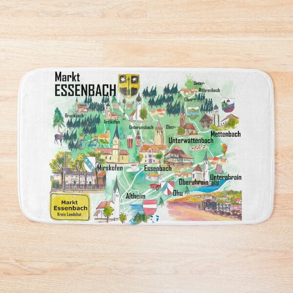 Item preview, Essenbach Illustrated Map – Bavaria Travel Memory Print, German Town Wall Art Gift designed and sold by artshop77.