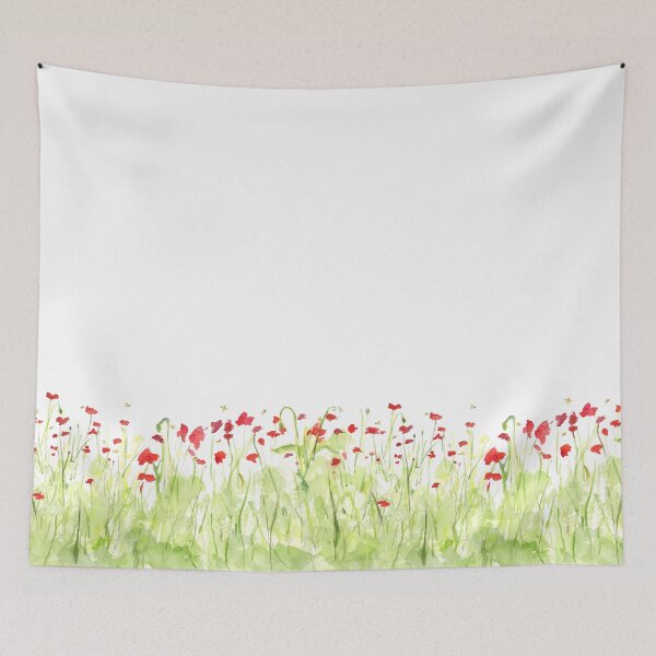 Item preview, Red Poppy Field Watercolor with Dragonflies designed and sold by FaireWaveArt.