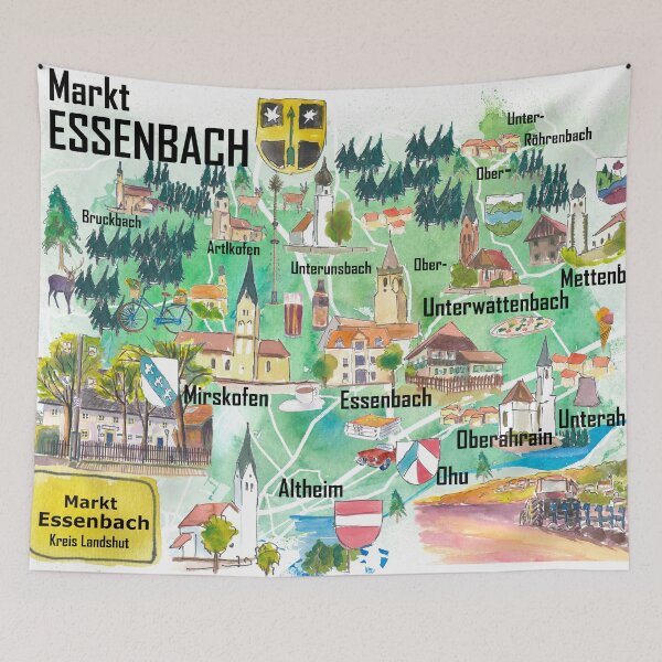 Item preview, Essenbach Illustrated Map – Bavaria Travel Memory Print, German Town Wall Art Gift designed and sold by artshop77.