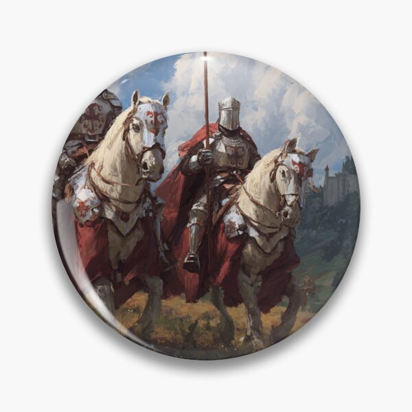 Item preview, Crusader Knights Templar on Horses Dragon Mountains Castle Illustration designed and sold by GrinGalore.