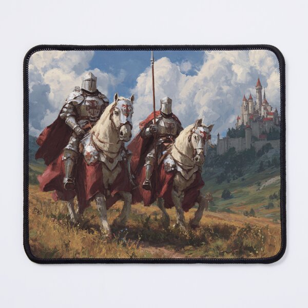 Item preview, Crusader Knights Templar on Horses Dragon Mountains Castle Illustration designed and sold by GrinGalore.