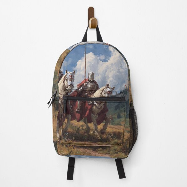 Item preview, Crusader Knights Templar on Horses Dragon Mountains Castle Illustration designed and sold by GrinGalore.