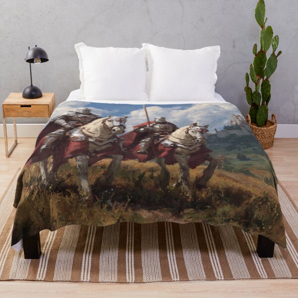 Item preview, Crusader Knights Templar on Horses Dragon Mountains Castle Illustration designed and sold by GrinGalore.