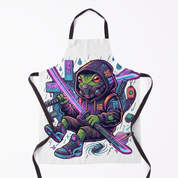 Item preview, Neon Cyber Frog Samurai | Futuristic Japanese Streetwear designed and sold by LevelUpReads.