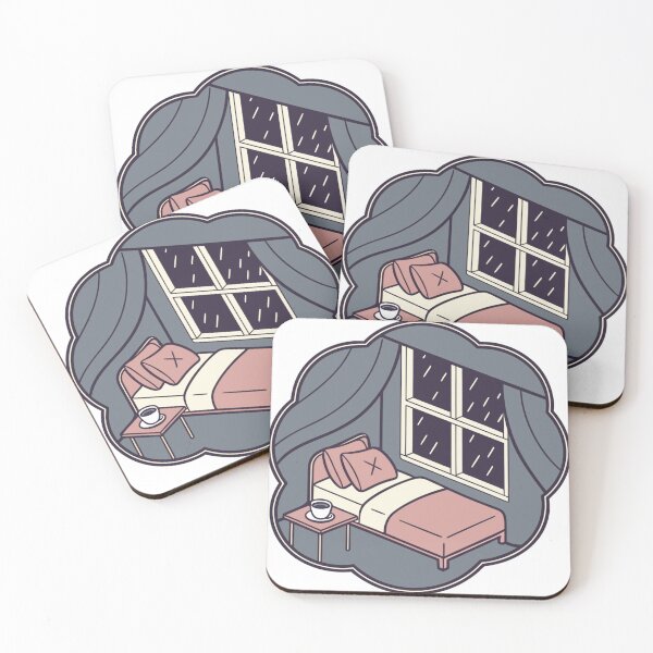 Item preview, introvert bedroom with books, tea, rain sounds aesthetic, peaceful solitude illustration designed and sold by Senglaopattern.