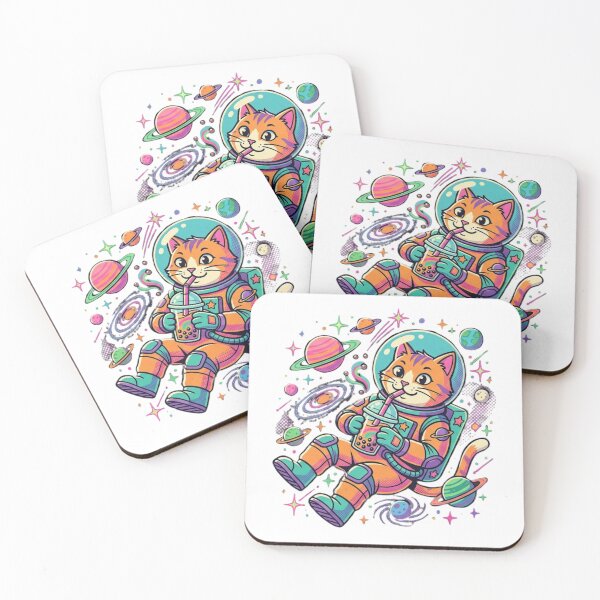 Item preview, Cute Space Cat Astronaut Drinking Boba designed and sold by LevelUpReads.
