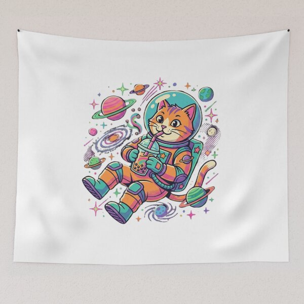 Item preview, Cute Space Cat Astronaut Drinking Boba designed and sold by LevelUpReads.