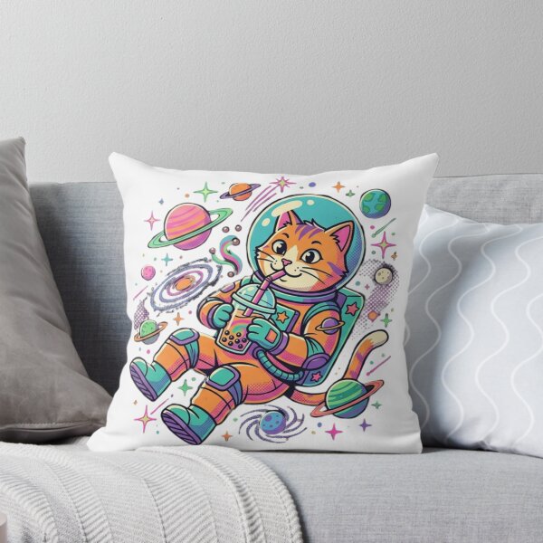 Item preview, Cute Space Cat Astronaut Drinking Boba designed and sold by LevelUpReads.