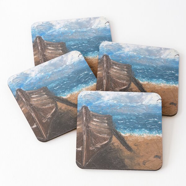 Item preview, Forgotten Boat on Stormy Shore | Textured Oil Painting designed and sold by TheSlowShore.
