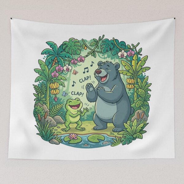 Item preview, Jungle Jam Frog & Bear – Fun Tropical Cartoon Dance Party designed and sold by ArtsyExplorer.