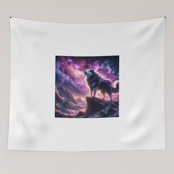 Item preview, Cosmic wolf on mountain - Mystical fantasy designed and sold by davidromapixel.