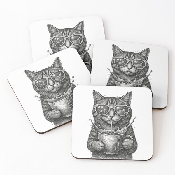 Item preview, Cat Drinking Coffee With Sunglasses – Retro Coffee Cat Design designed and sold by ArtsBorn2Create.