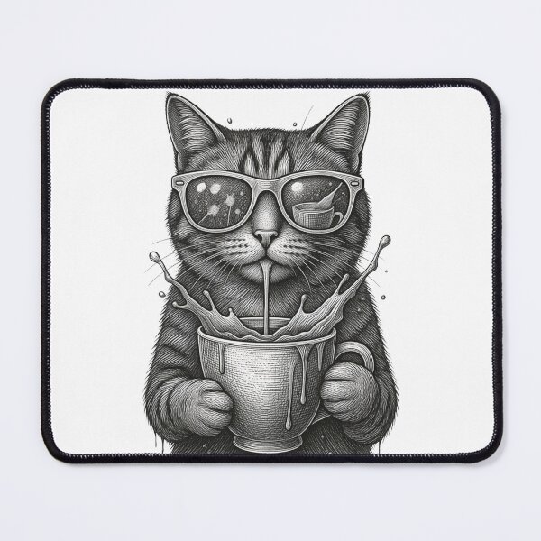Item preview, Cat Drinking Coffee With Sunglasses – Retro Coffee Cat Design designed and sold by ArtsBorn2Create.