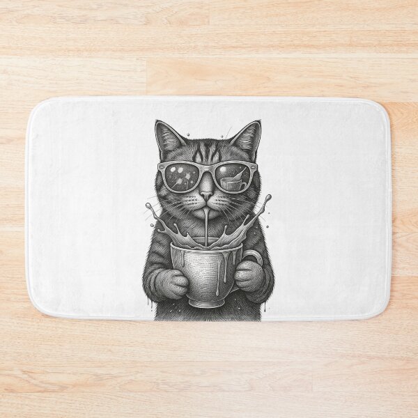 Item preview, Cat Drinking Coffee With Sunglasses – Retro Coffee Cat Design designed and sold by ArtsBorn2Create.