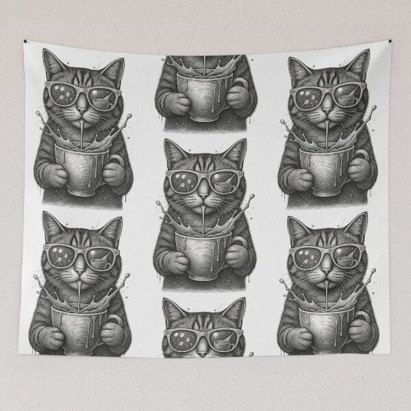 Item preview, Cat Drinking Coffee With Sunglasses – Retro Coffee Cat Design designed and sold by ArtsBorn2Create.