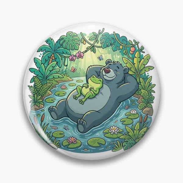 Item preview, Jungle River Frog & Bear – Cozy Tropical Adventure Cartoon Art designed and sold by ArtsyExplorer.