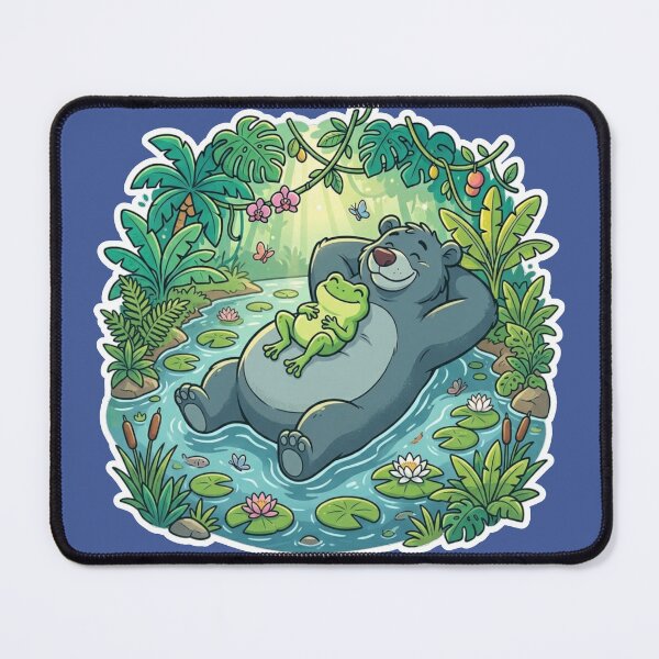 Item preview, Jungle River Frog & Bear – Cozy Tropical Adventure Cartoon Art designed and sold by ArtsyExplorer.